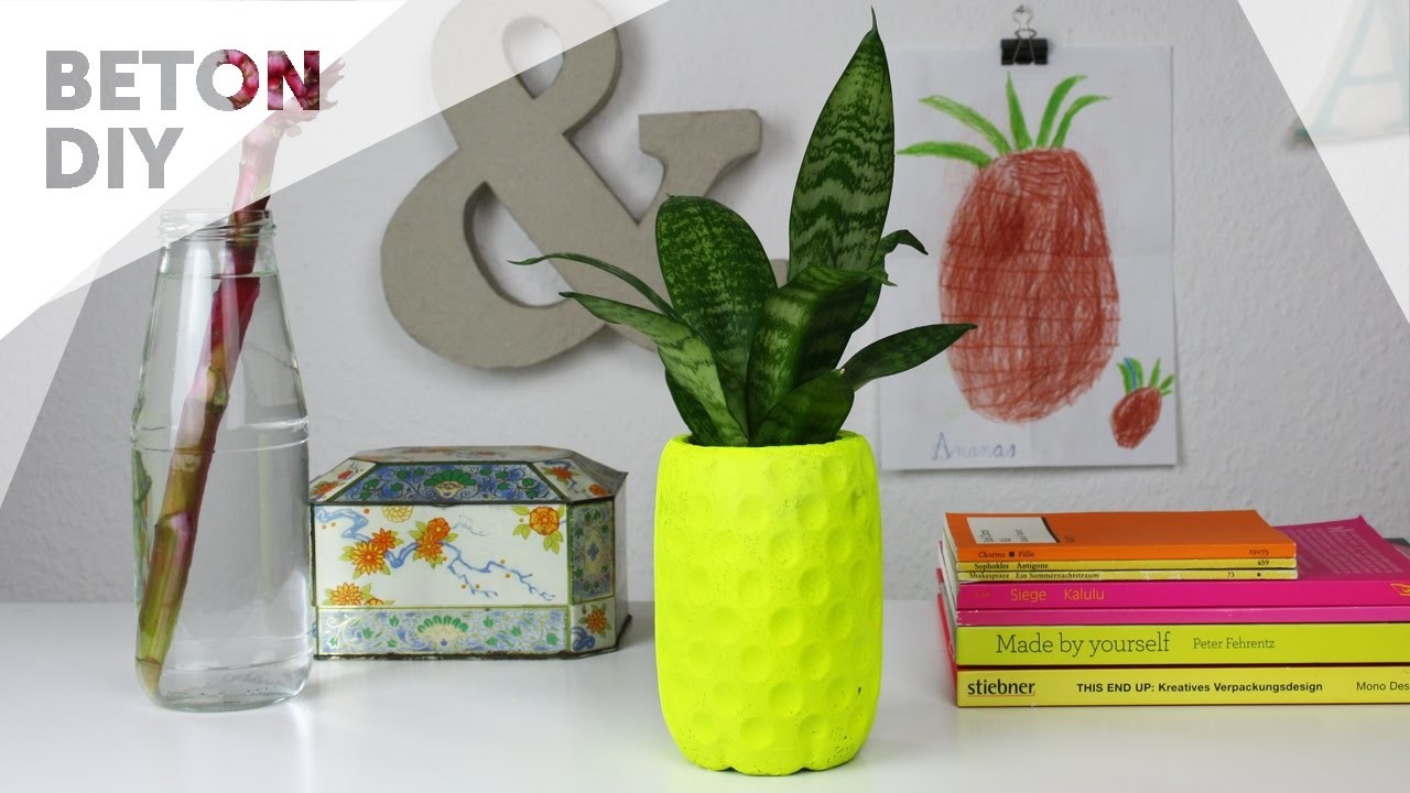 Beton DIY: Neongelber Ananas Blumentopf