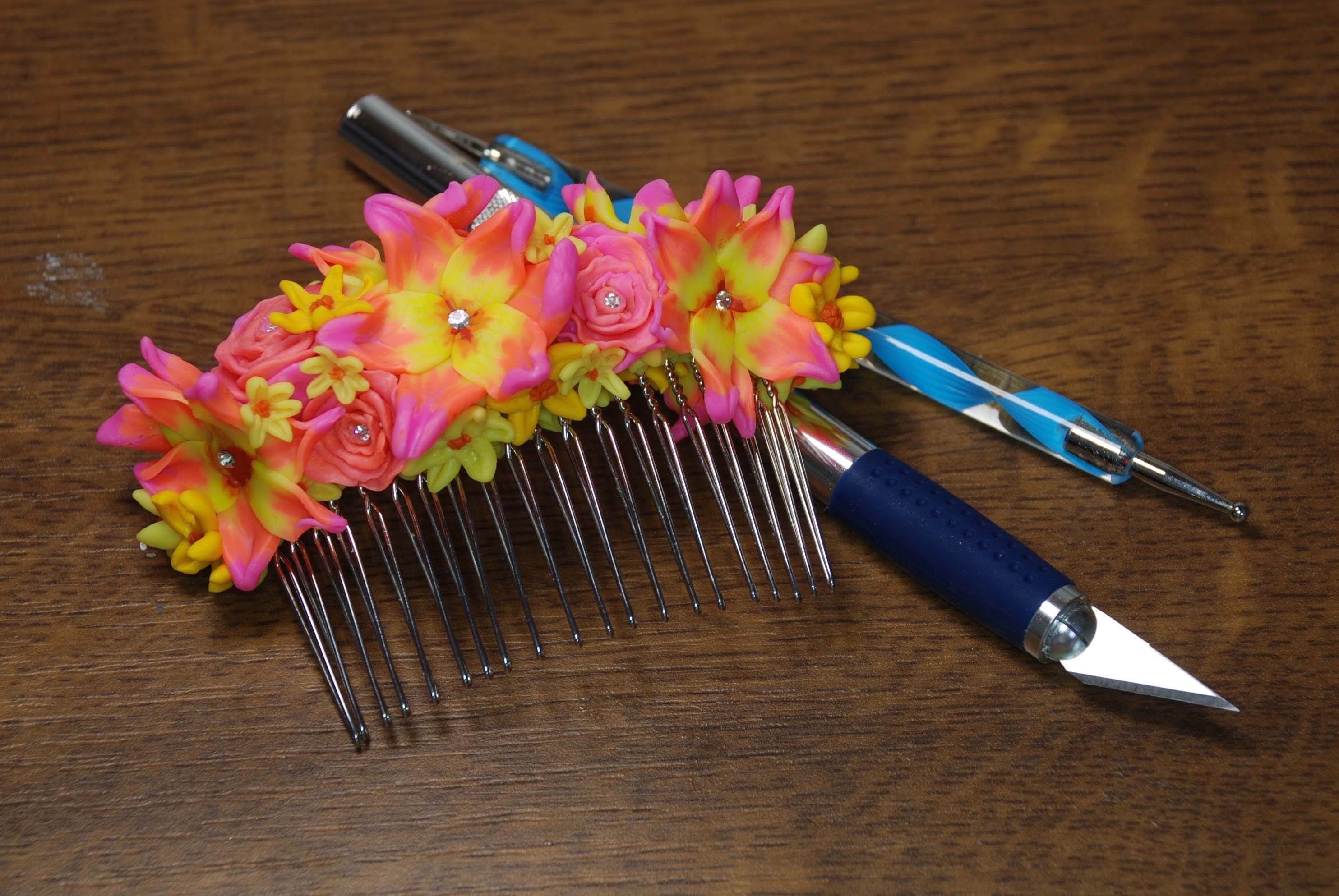 Fimo Haarkamm - Blumen