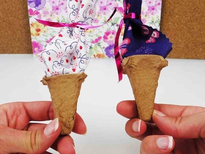 Geschenkideen - Mini Eistüten als süße Geschenkverpackung | mit Eierkartons & Stoff