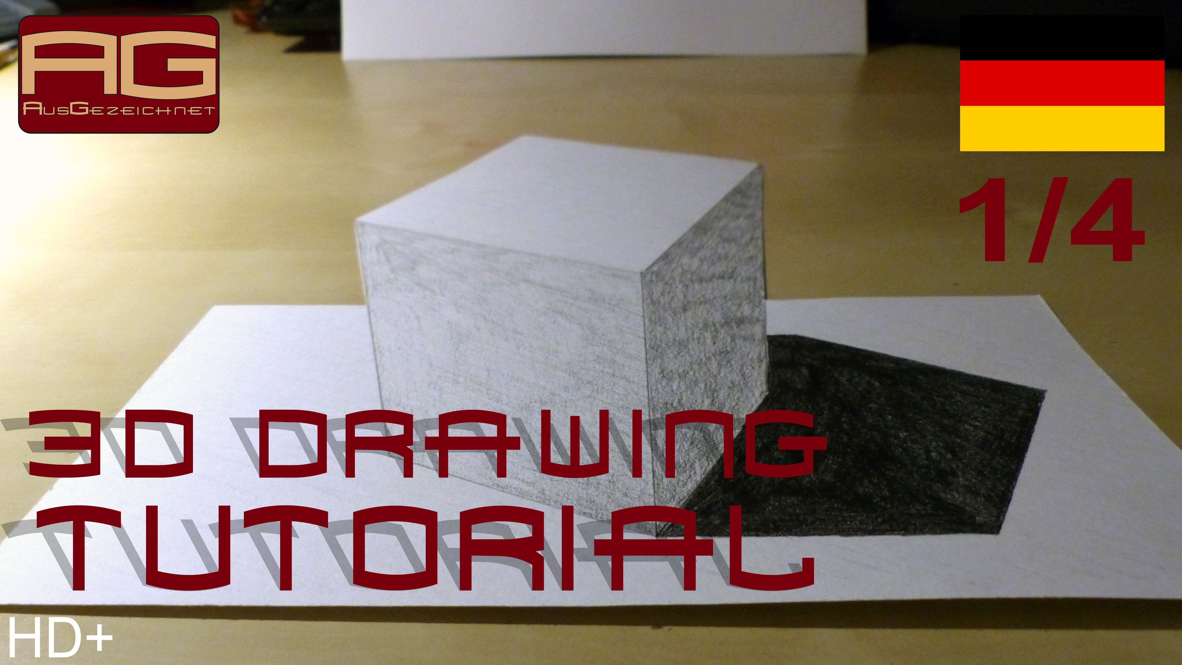 3D Drawing Tutorial - Anleitung 3D Illusionen zeichnen - Part 1.4 - Deutsch.German (How to 3D Cube)