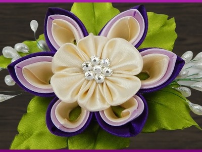 DIY Kanzashi | Haarspange | Blume aus Satinband basteln | Satin ribbon flower barrette