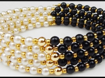 DIY | Schwarz weißes Perlenarmband basteln | Black and white memory wire bracelet with pearls