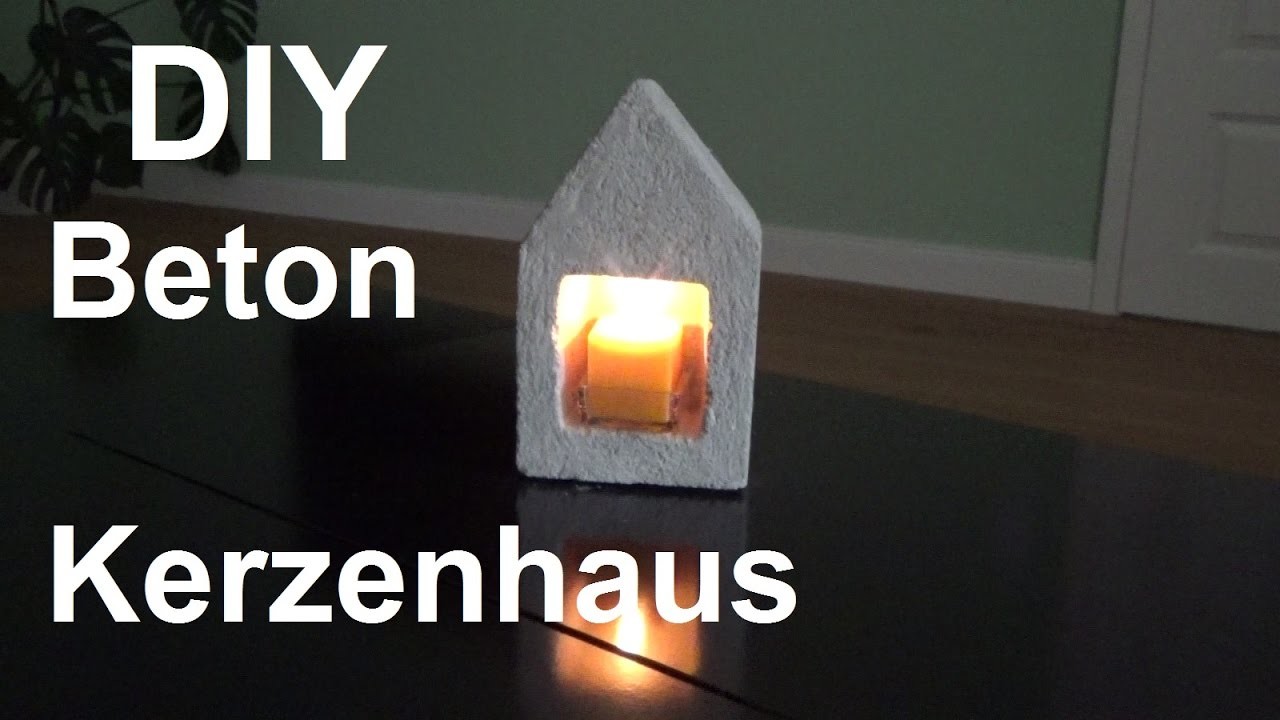 DIY Kerzenhaus aus Beton basteln selber machen Kerzenhalter aus Beton gießen Betonhaus shabby chic