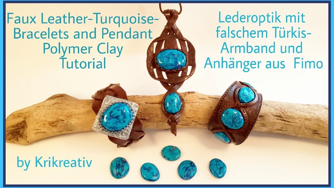Faux Leather- and Turquoise Bracelets and Pendant, Polymer Clay, Tutorial,