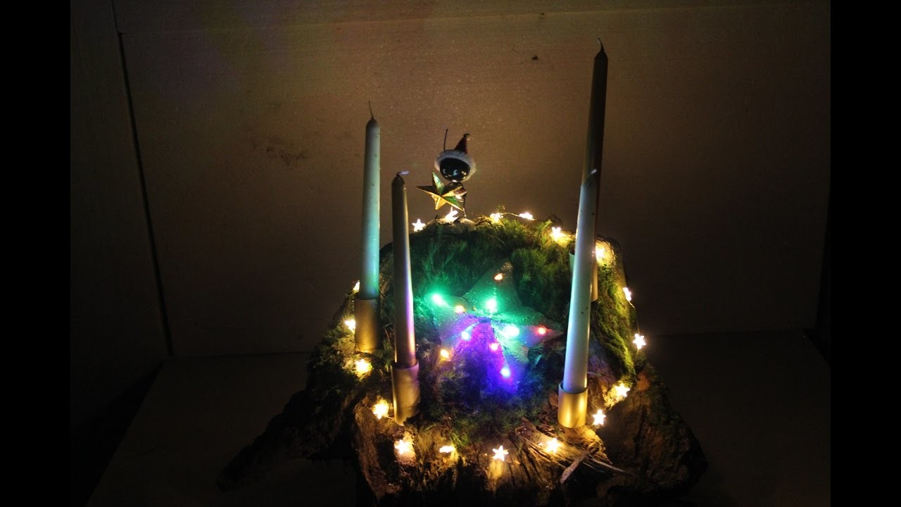 DIY Weihnachtsdeko aus Lichterketten und Baumwurzel