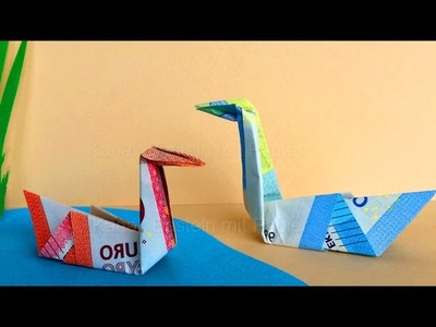 Geldscheine falten: Schwan - Idee zum Geld falten - Origami Vogel zum Geldgeschenke basteln