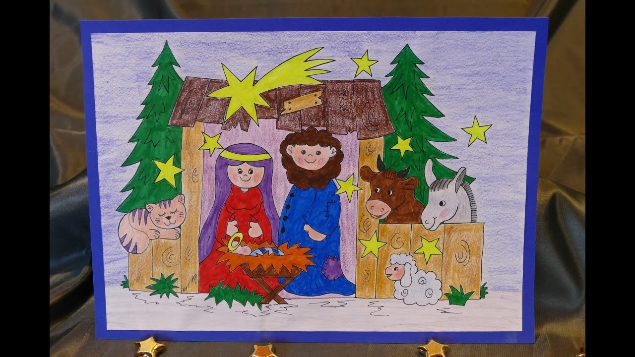 Weihnachtsbasteln mit Kindern –Krippe zum Aufstellen – malen und basteln – einfach
