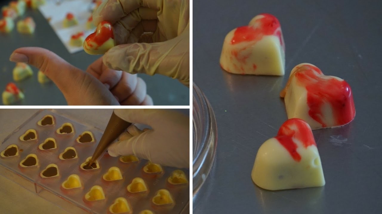 Einfach Herz Pralinen mit Vanillefüllung - Pralinen zum Valentinstag - DIY Praline - Kuchenfee