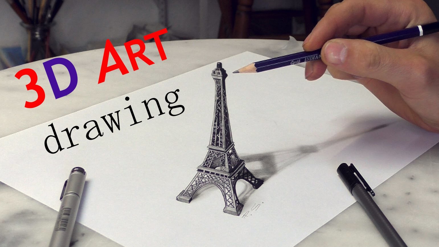 Paris Eiffel Tower 3D Drawing. Solidarité