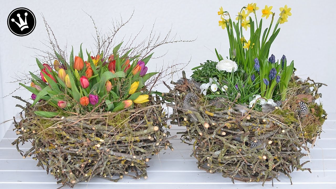 DIY - Frühlingsdeko. Osterdeko selber machen I XXL-Nest aus Zweigen I Deko mit Frühlingsblumen