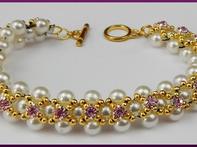 DIY | Armband aus Perlen und Strasssteinen fädeln | Beaded bracelet with pearls and rhinestones