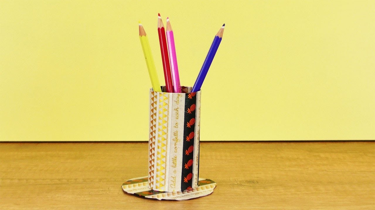 Basteln mit Klopapierrollen | Aufbewahrung für den Schreibtisch für Stifte | Einfaches DIY Deutsch