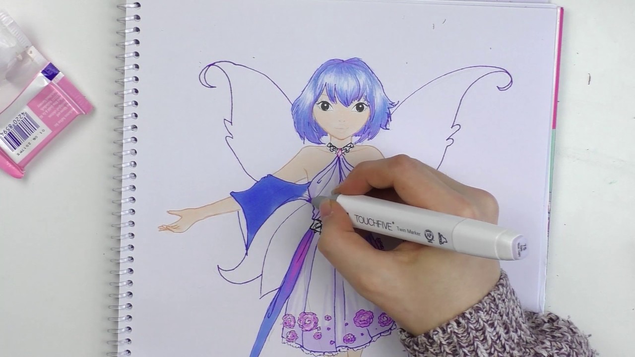 Fee malen | Wunderschöne blaue Fee im TOPMODEL MALBUCH | How to draw a cute fairy