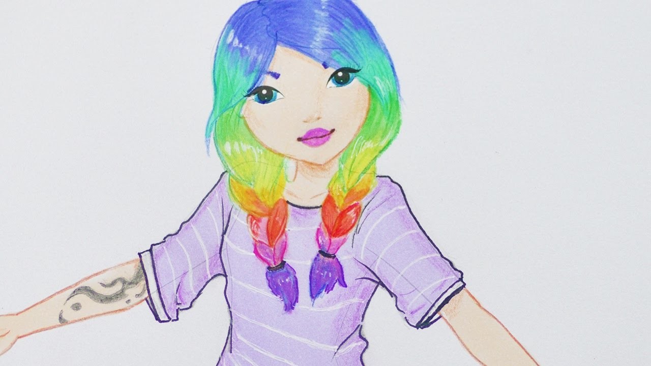 RAINBOW Hair Girl malen | TOPMODEL MALBUCH | ein süßes Mädchen zeichnen | How to draw a cute girl