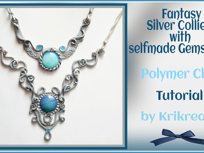 Fantasy Silver Collier with selfmade Gemstones, Polymer Clay, Tutorial
