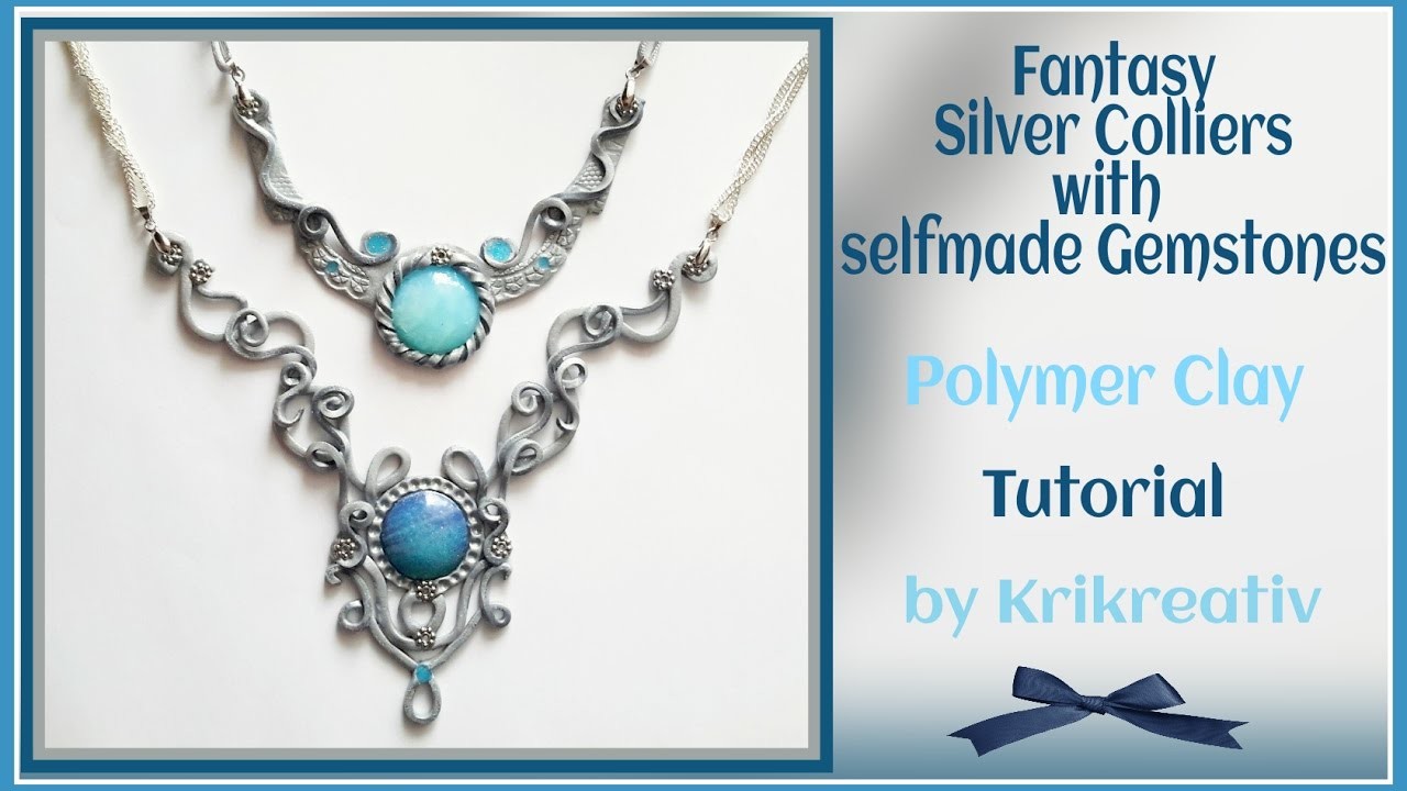 Fantasy Silver Collier with selfmade Gemstones, Polymer Clay, Tutorial
