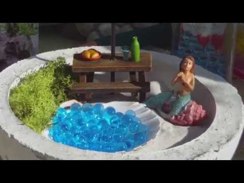 DIY - Betonschale mit Miniaturgarten Strand. Meerjungfrau am Strand