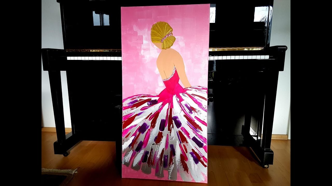 Acrylic painting palette knife Pink Lady - Acrylmalerei Spachteltechnik Dame in Pink