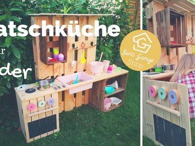 Kinderküche selber bauen - Matschküche aus Paletten - Spielküche aus Holz im Garten