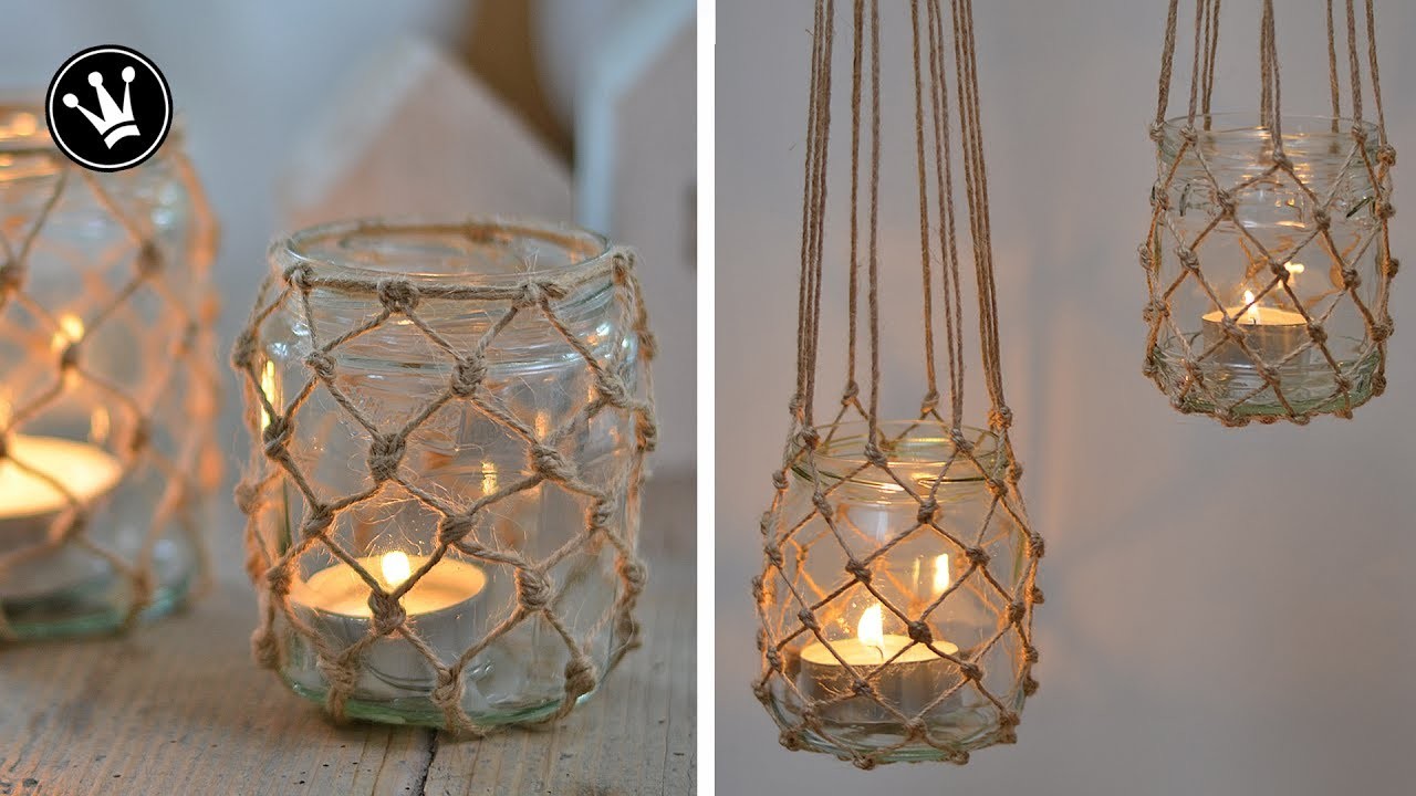 DIY - Windlicht im Fischernetz-Look | einfacher Makramee Knoten | 2 Varianten | maritime Deko