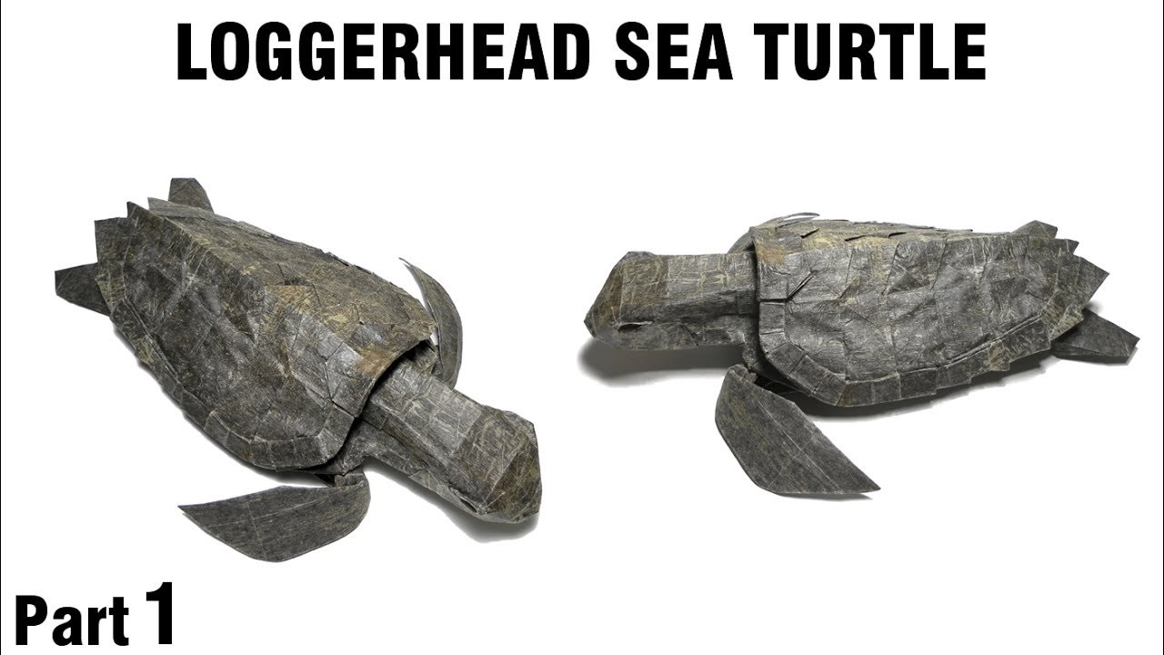 Origami Loggerhead sea turtle tutorial (Satoshi Kamiya) Part 1 折り紙  アカウミガメ Unechte Meeresschildkröte