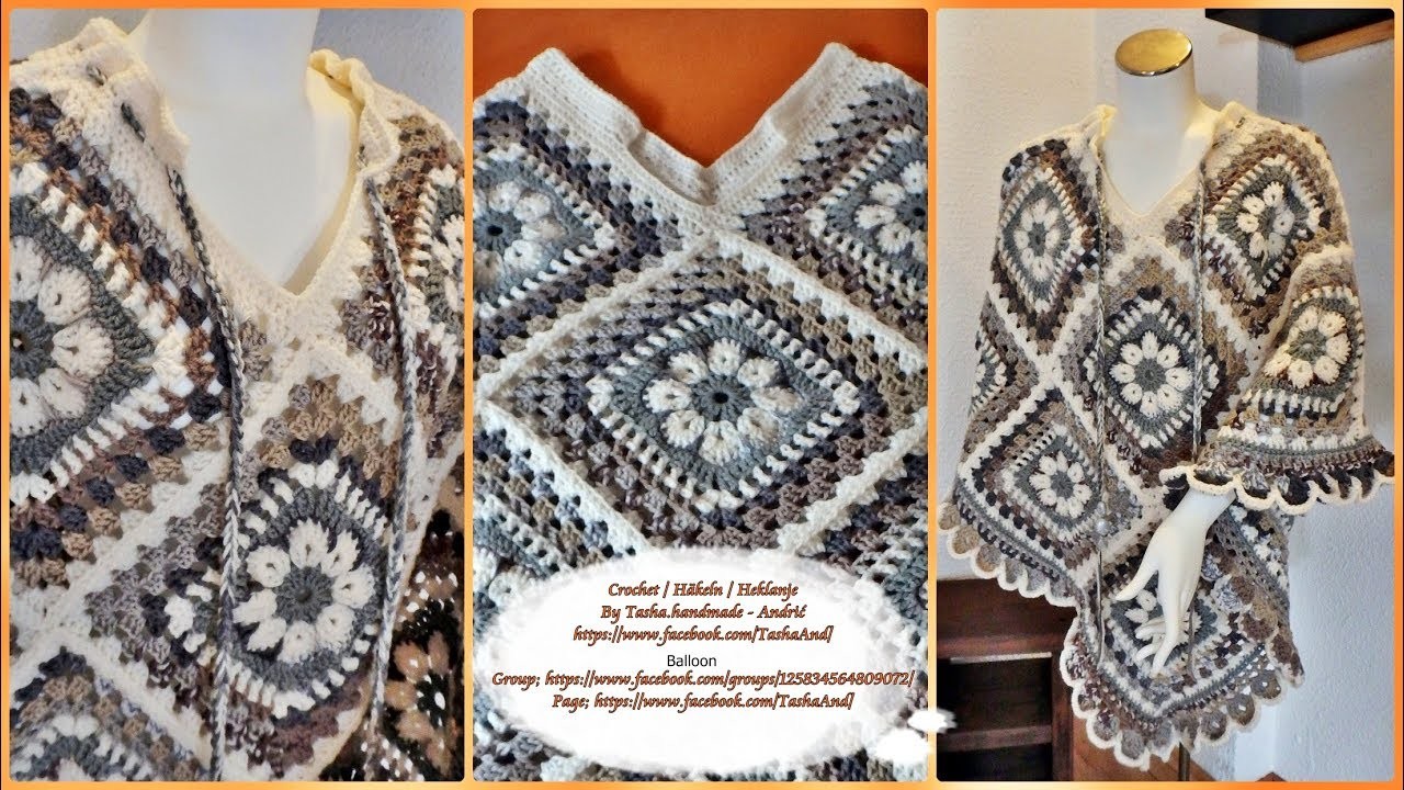 Learn How To Crochet Granny Square Poncho Bohème - 3. part - Step by step for beginners