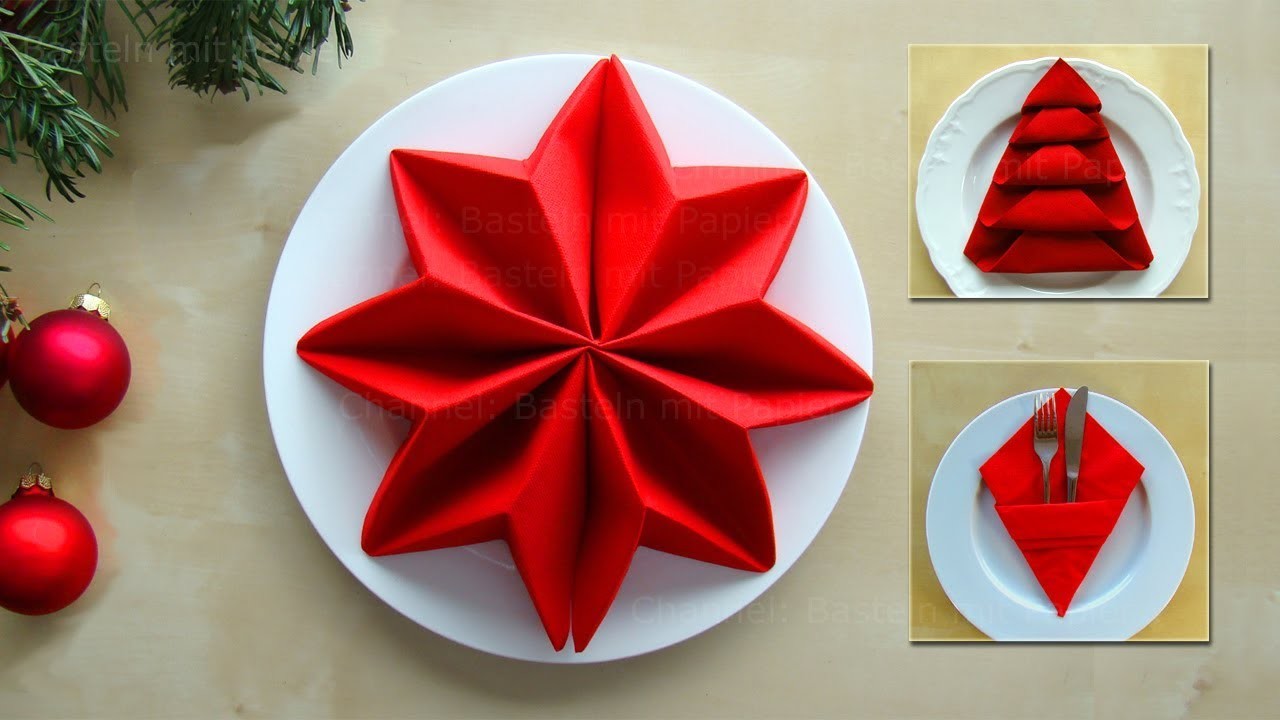 Servietten falten: Weihnachten - Ideen zum Tischdeko basteln - Weihnachtsdeko selber machen. Origami