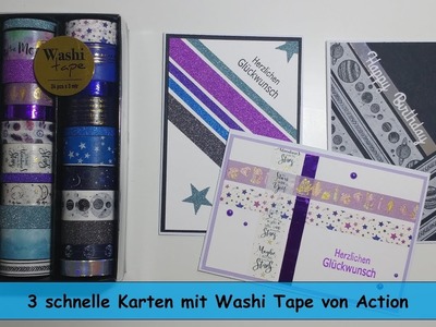 3 schnelle Karten mit Washi Tape von Action. Watch me craft. Karten basteln für Anfänger