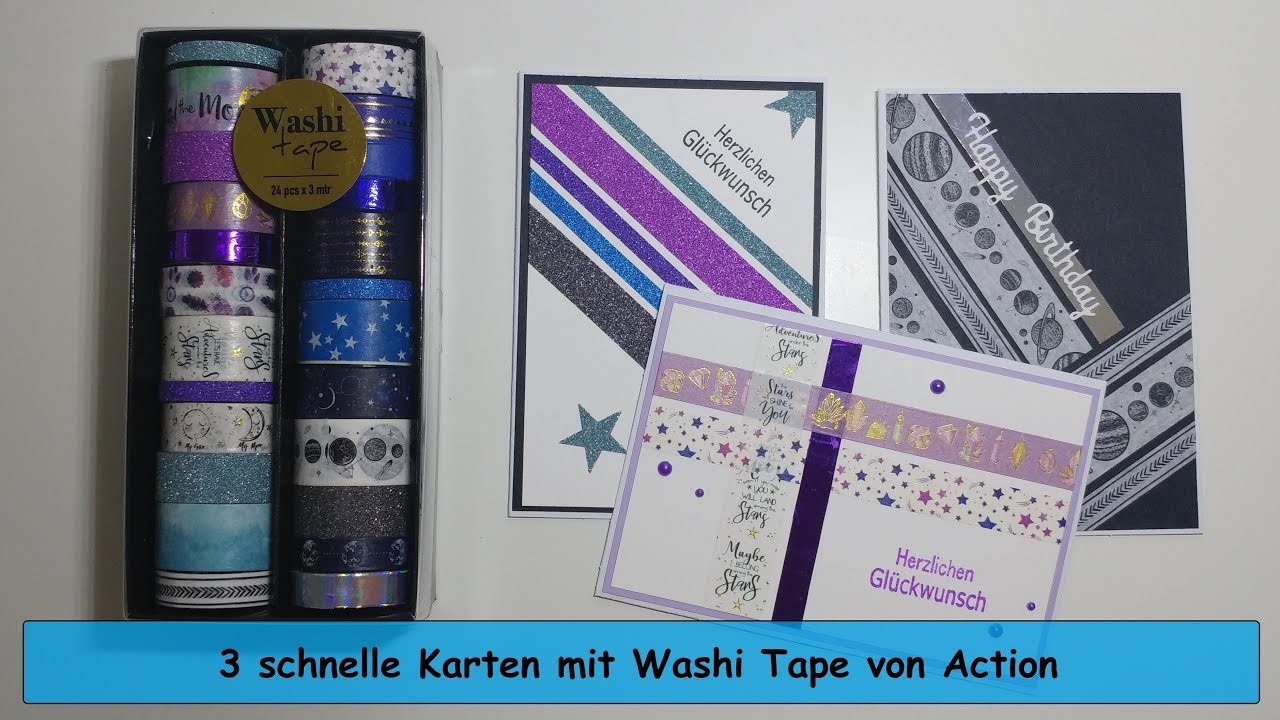 3 schnelle Karten mit Washi Tape von Action. Watch me craft. Karten basteln für Anfänger