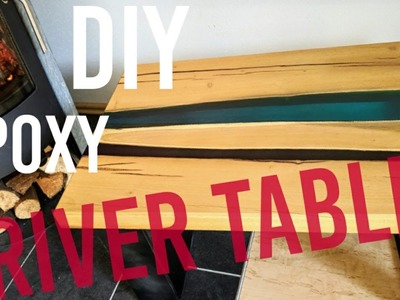 Epoxidharz Couchtisch | Tisch bauen mit Holz Bohlen und blauem Epoxid | DIY Epoxy River Table