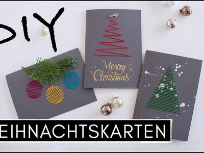 3 DIY Weihnachtskarten selber gestalten - Papier besticken, Stempeltechnik & Karten mit Stoffresten