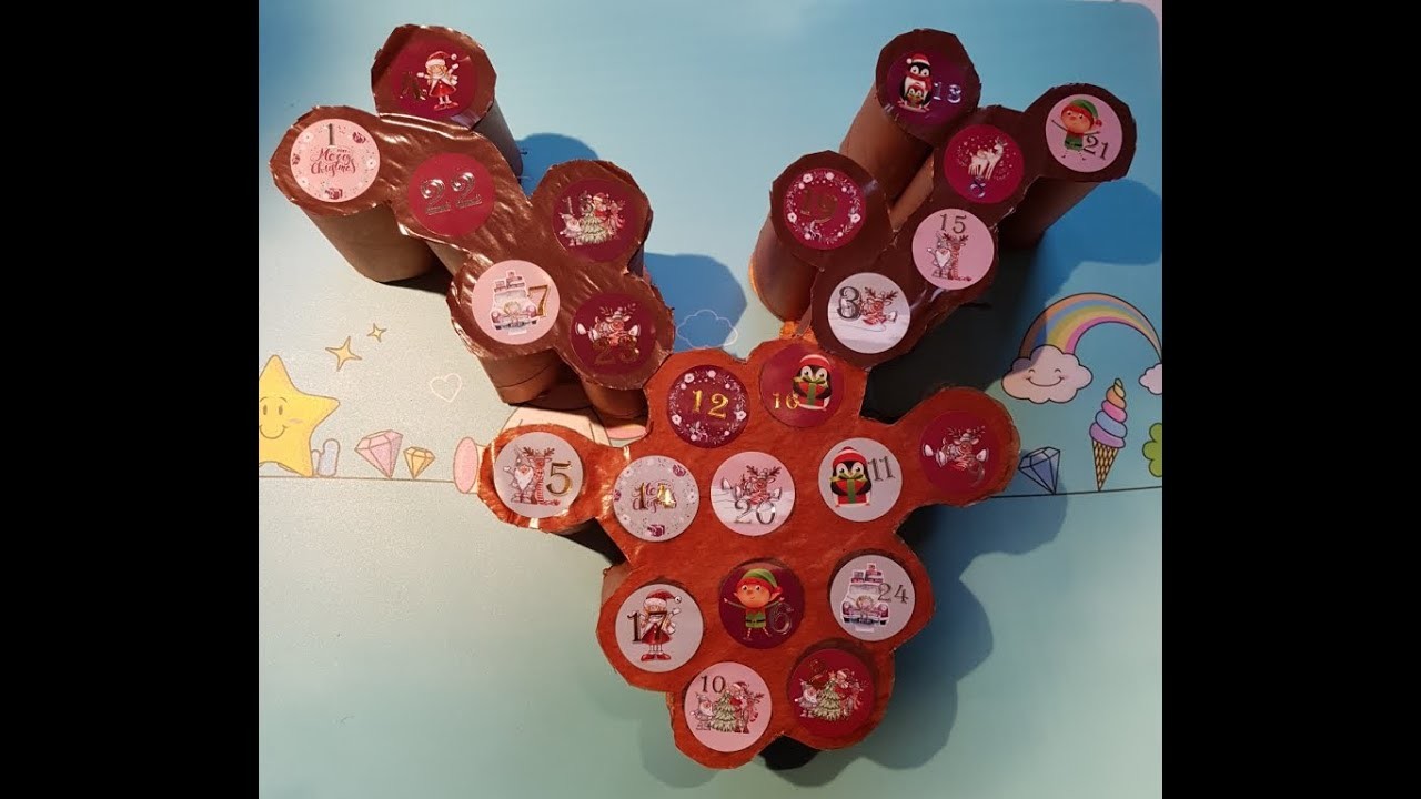 Adventskalender Renntier basteln aus Klorollen