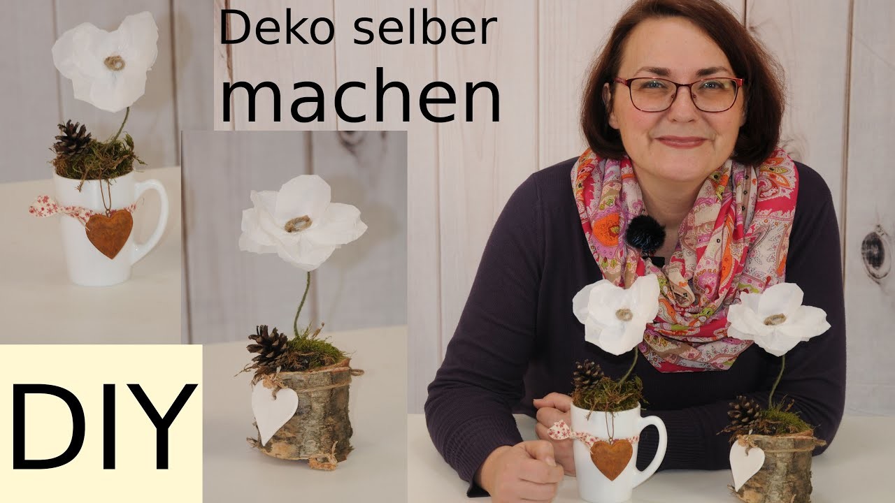Blume aus Seidenpapier in Becher pflanzen - DIY Deko selber machen