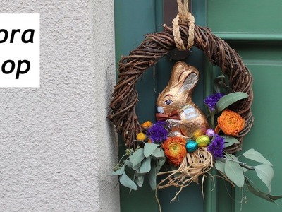 Ostergeschenk Türkranz mit Osterhasen vom Discounter selber machen ❁ Deko Ideen mit Flora-Shop