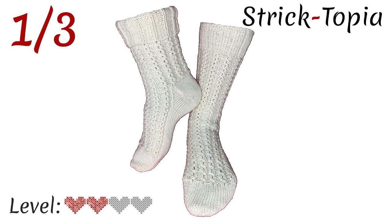 Socken mit Überzug-Zöpfchen Muster stricken leicht gemacht - Video 1.3 - Bündchen & Schaft