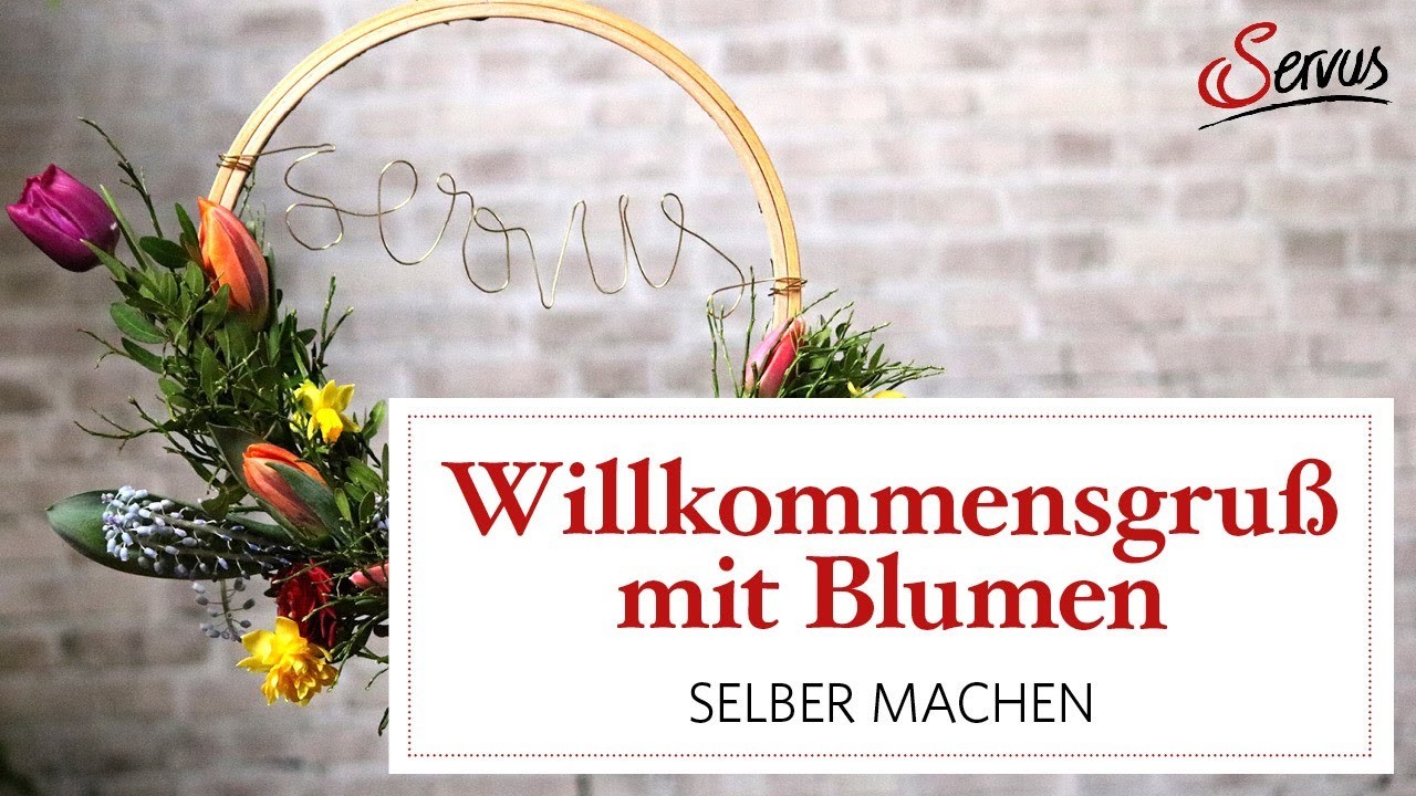 Willkommensgruß mit Frühlingsblumen