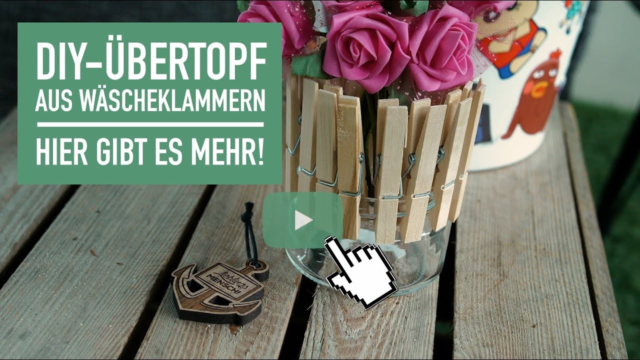 DIY - Blumen-Übertopf aus Holz-Wäscheklammern