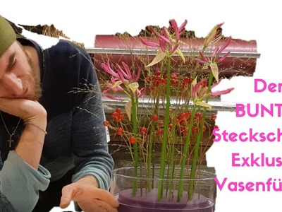 Exklusive Vasenfüllung für den Herbst mit  OASIS® RAINBOW® Zylinder in violett - Floristik Anleitung