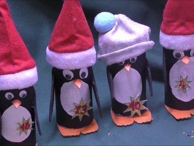 Pinguine aus Klo Rollen - Adventskalender