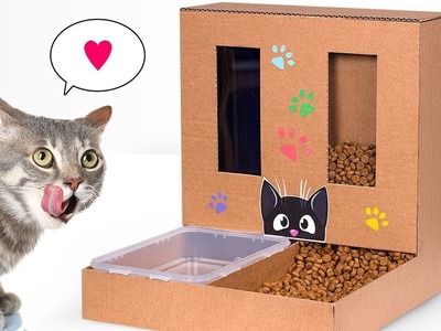 Selbstgemachter Katzenfutterautomat aus Pappe für Zuhause