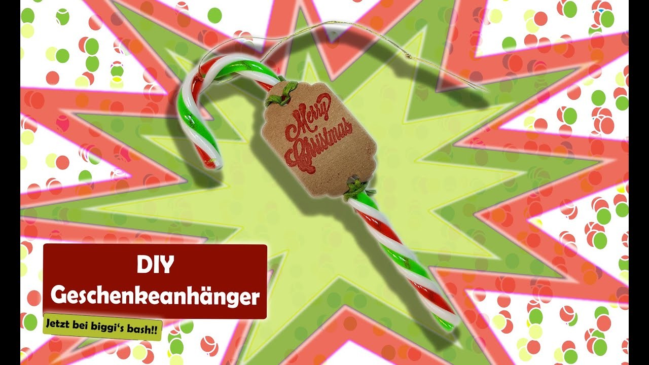 DIY Geschenkeanhänger basteln, Tutorial für Weihnachten mit Zuckerstange