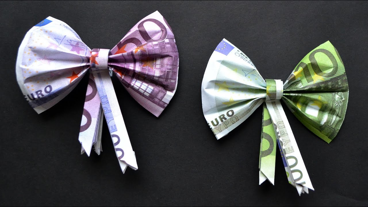 Origami BOGEN MIT BAND Euro Geldschein GELD FALTEN |  Nice Money Origami BOW WITH RIBBON Tutorial
