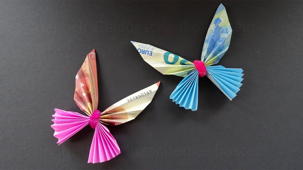 Geldscheine falten Schmetterling - Geldgeschenke basteln. Origami Tiere aus Geld falten zur Hochzeit