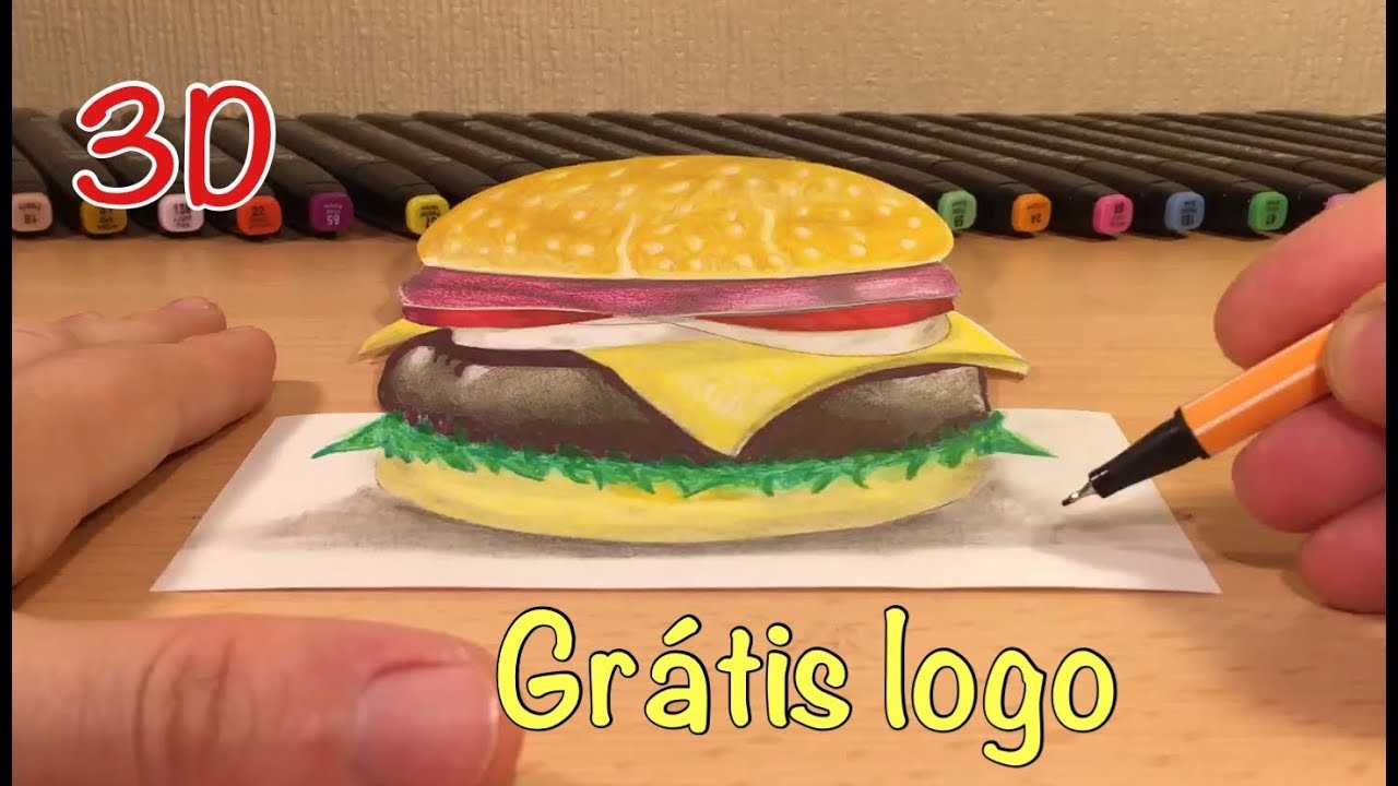 3D Zeichnen lernen für Anfänger leicht ilussion 3D Hamburger How to Draw Hamburger 3D creation