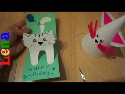 Pop up Karte basteln mit Katze ???? Cat birthday card DIY ???? Открытка на день рождения детям