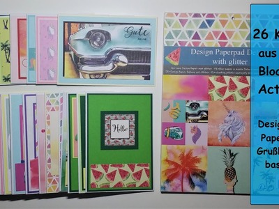 26 Karten aus einem Block von Action. watch me craft. Design Paperpad Karten basteln mit Stickern