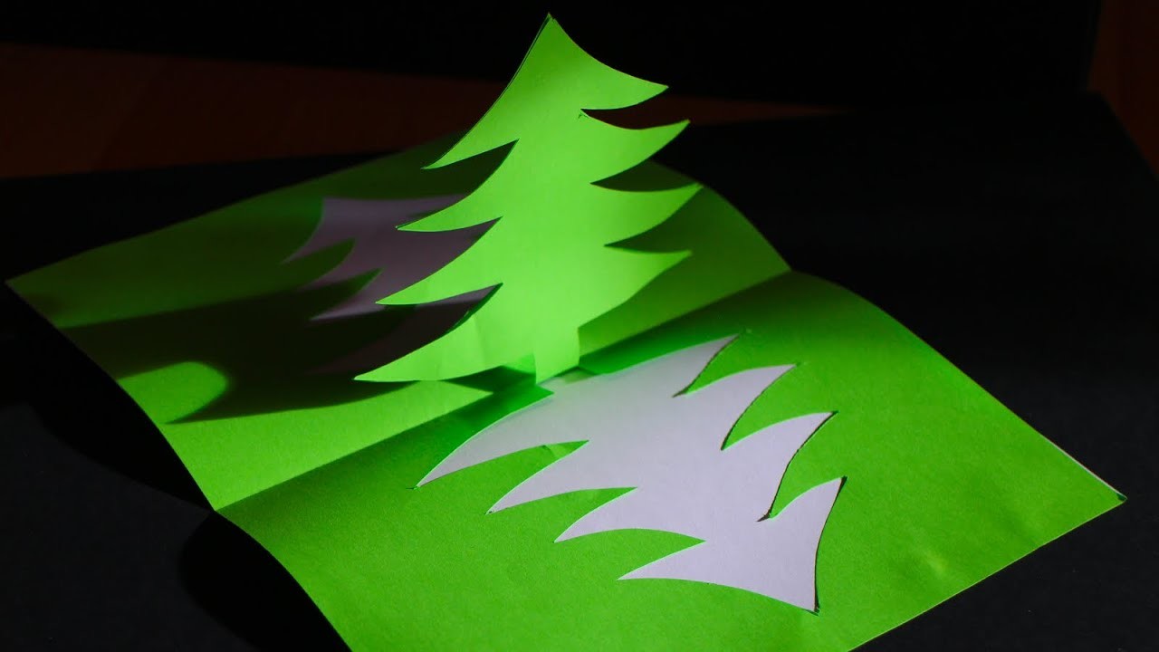 Basteln mit Papier: Tannenbaum Pop up Karte für Weihnachten, Advent & Winter [W+]