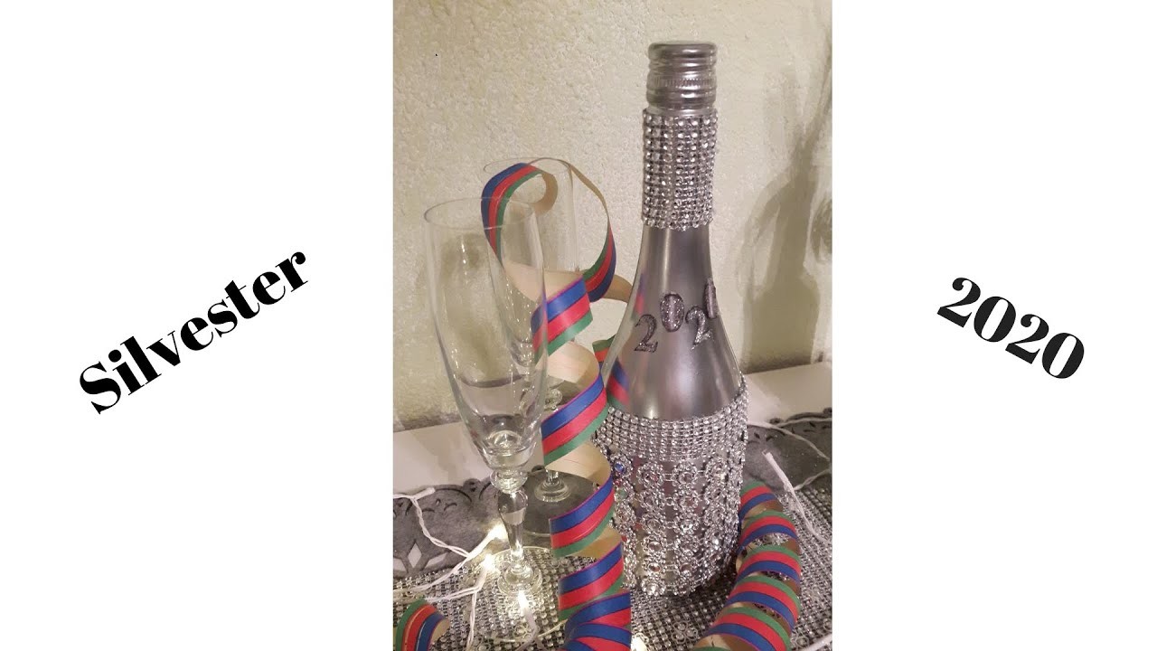 DIY, ein Geschenk zu Silvester, eine glitzernde Silvesterflasche