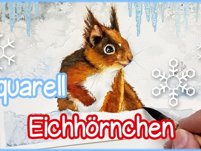 Eichhörnchen im Schnee mit Aquarellfarben malen - Last Minute Geschenke zu Weihnachten