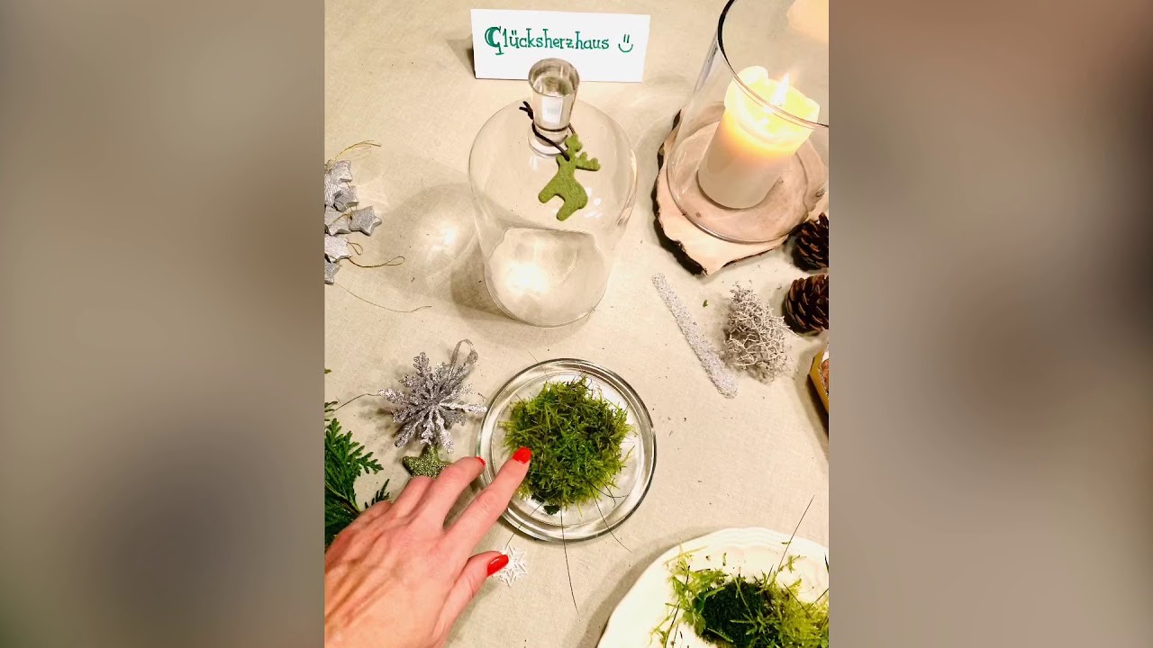 3. DIY Winterdeko - Glasglocken.декорация под стеклянными колпаками